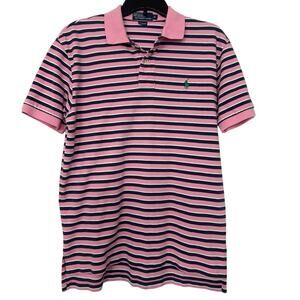 Polo by Ralph Lauren Pink Navy Blue Striped Polo Shirt Mens M Y2K Preppy Cotton
